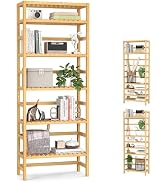 バンブーシェルフ Amazon.com: Homykic Bamboo Bookshelf, 71” Tall Triple Wide